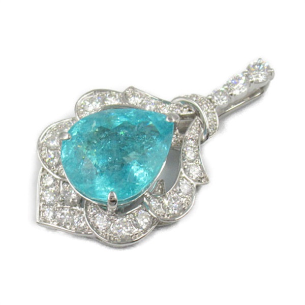 JEWELRY Paraiba tourmaline diamond Pendant Pt900 Platinum Clear Blue Used