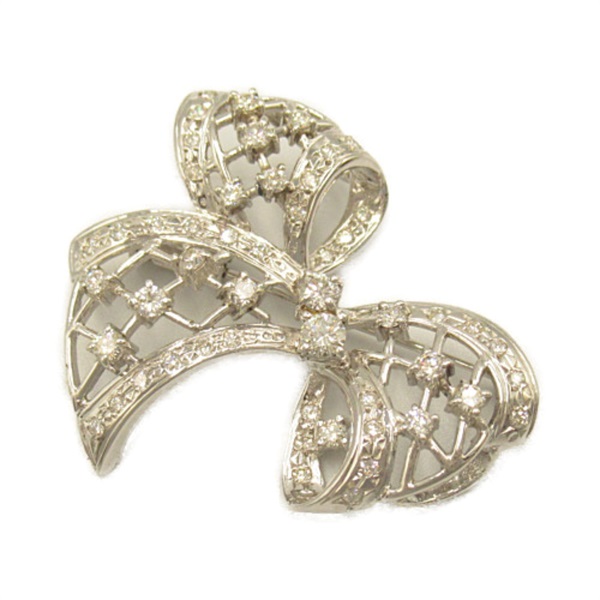 JEWELRY Diamond Brooch K14 WG White Gold Clear Used Women