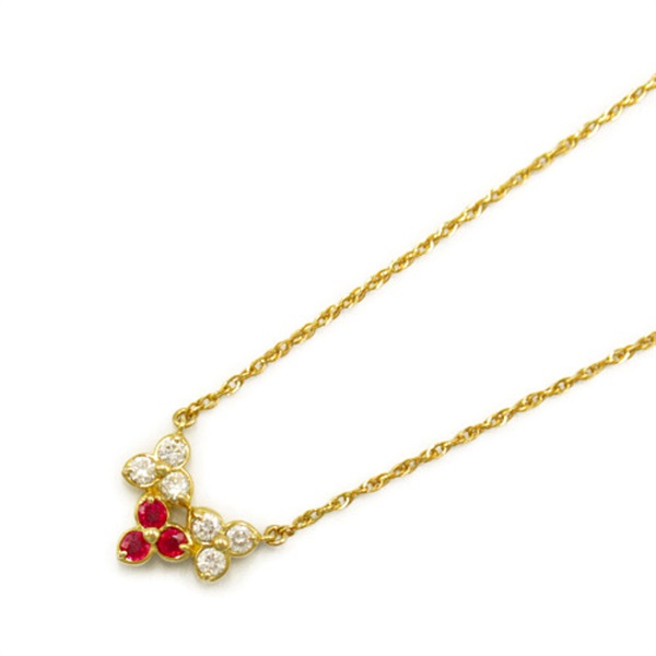 JEWELRY Ruby Diamond Necklace Pendant K18 YG Yellow Gold Clear Red Used