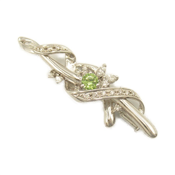 JEWELRY Demantoid Garnet Diamond Brooch K18 WG White Gold Clear Green Used