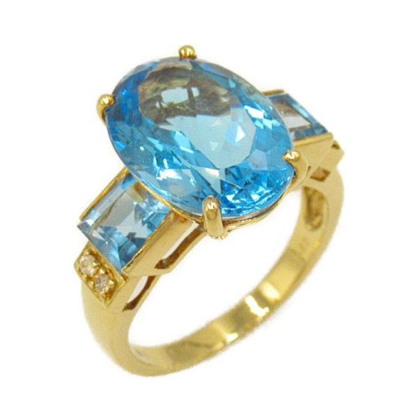 JEWELRY Blue Topaz diamond Ring K18 Yellow Gold Clear Used US size #6.5