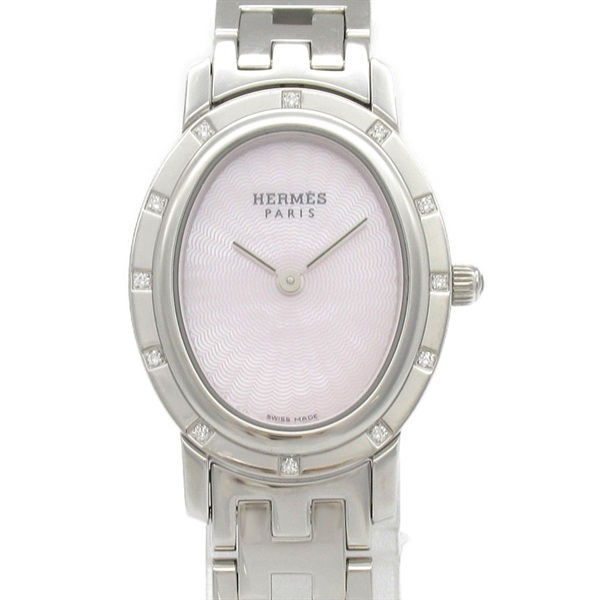 HERMES Clipper Oval Wrist Watch CO1.230 Quartz Stainless Steel Used Women