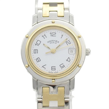 HERMES Clipper Wrist Watch CL4.220 Quartz Gold Plated Stainless Steel Used Women