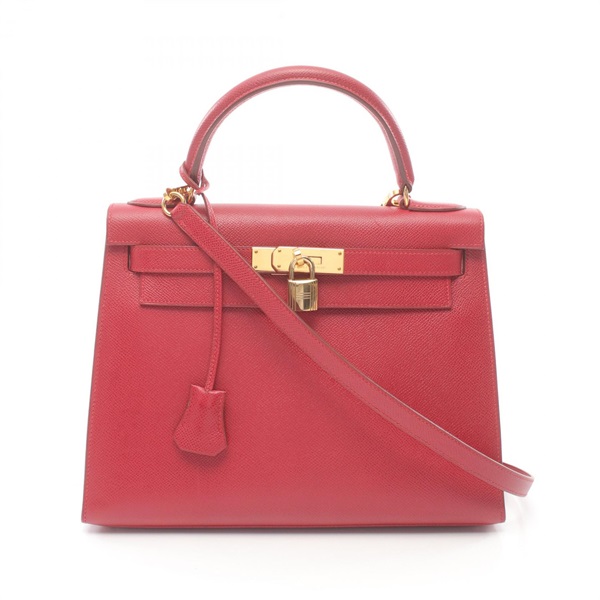 HERMES Kelly 28 2way shoulder Hand bag X Courchevel Rouge vif Used GHW