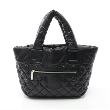 CHANEL Cococoon Small Tote Bag A48610 Nylon leather Black Used Women SHW CC Coco