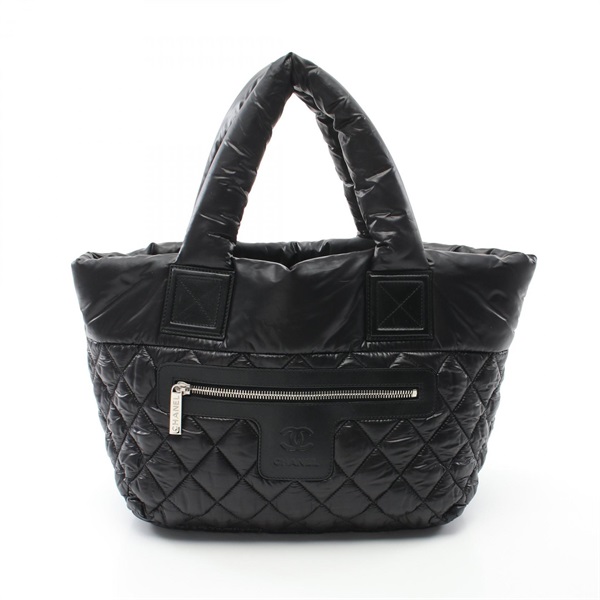 CHANEL Cococoon Small Tote Bag A48610 Nylon leather Black Used Women SHW CC Coco