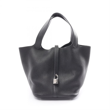 HERMES Picotin Lock MM Hand bag A Taurillon Clemence Black Used SHW