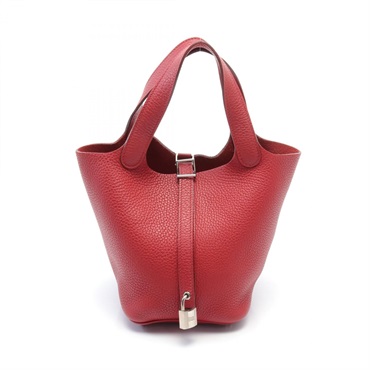 HERMES Picotin Lock PM Hand bag Taurillon Clemence SHW Rouge casaque Used Women
