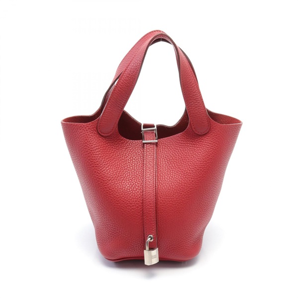 HERMES Picotin Lock PM Hand bag Taurillon Clemence SHW Rouge casaque Used Women