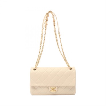 CHANEL CC Matelasse single flap Shoulder Bag lamb Leather Beige Used Women Coco