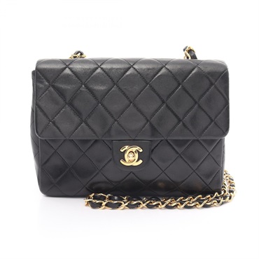 CHANEL CC Mini Matelasse 20 Shoulder Bag A01163 lamb Leather Black Used Women