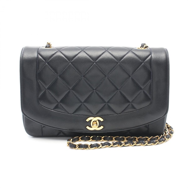 CHANEL CC Matelasse Diana Flap Shoulder Bag A01165 lamb Leather Navy Used Women