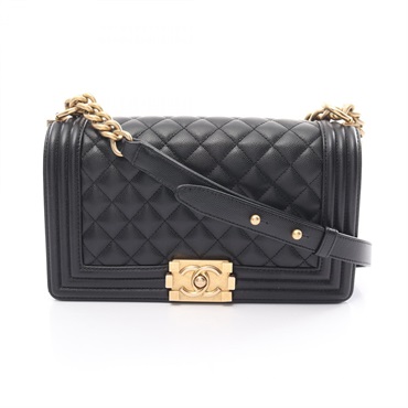 CHANEL Boy Chanel Matelasse Shoulder Bag A67086 Caviar skin Black Used Women CC