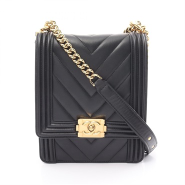 CHANEL Boy Chanel V stitch Shoulder Bag AS0130 lamb Leather Black Used Women CC