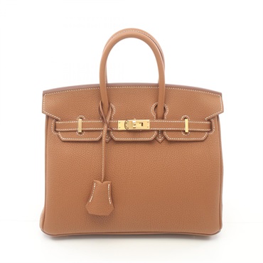 HERMES Birkin 25 Hand bag 041344CC Togo leather GHW Gold Brown Used Women