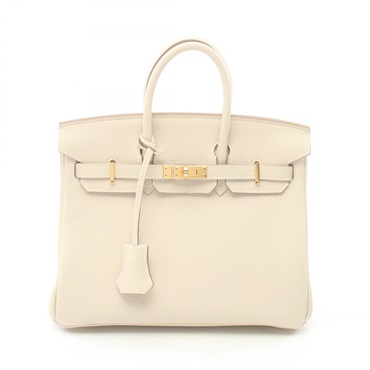HERMES Birkin 25 Hand bag 041344CC Togo leather GHW Craie White Used Women