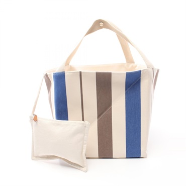 HERMES Zulu PM Tote Bag canvas White Blue Brown Used Women SHW