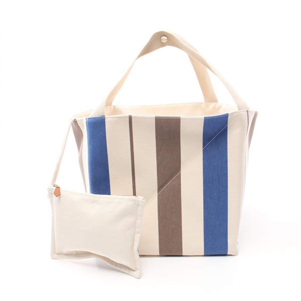 HERMES Zulu PM Tote Bag canvas White Blue Brown Used Women SHW