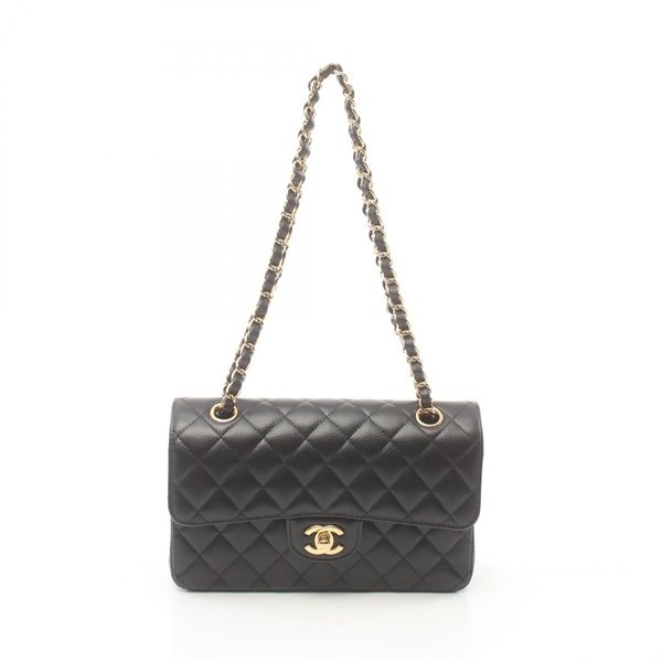 CHANEL Matelasse W flap chain Shoulder Bag Caviar skin Black Used GHW