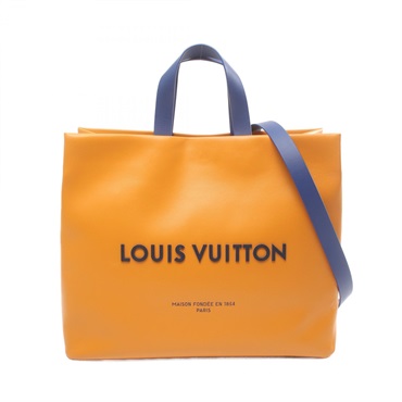 LOUIS VUITTON Shopper Tote MM Shoulder Bag M24457 leather Safran Orange Used LV