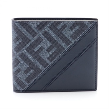 FENDI Diagonal Zucca Bi-fold compact wallet 7M0169ASICF1O97 canvas leather Navy