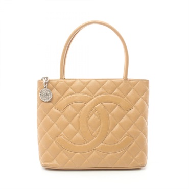 CHANEL CC Medallion Tote Hand Bag A01804 Caviar skin Beige Used Women Coco