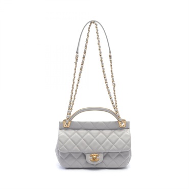CHANEL CC Matelasse Chain Shoulder Bag leather Gray Used Women Coco