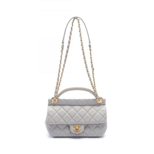 CHANEL CC Matelasse Chain Shoulder Bag leather Gray Used Women Coco