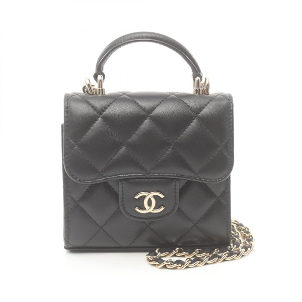 CHANEL Mini Matelasse Chain Clutch Shoulder Bag AP2682 lamb Leather Black Used