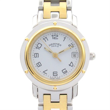 HERMES Clipper wrist Watches CL4.220 Quartz Gold Plated SS Used Women