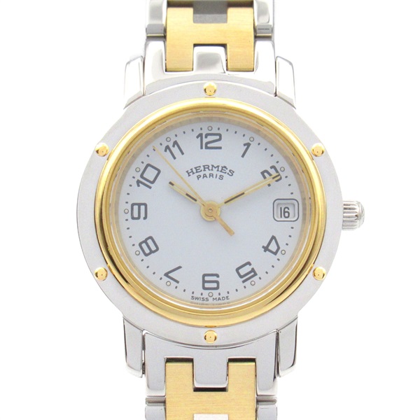 HERMES Clipper wrist Watches CL4.220 Quartz Gold Plated SS Used Women