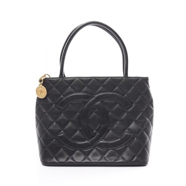 CHANEL Medallion Tote Bag A01804 Caviar skin leather Black Used Women GHW CC