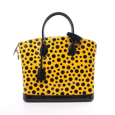LOUIS VUITTON Lockit MM Hand bag M91398 Vernis Black Jaune Used Yayoi Kusama