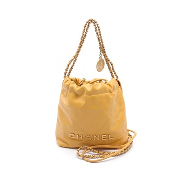 CHANEL 22 2way Shoulder Bag leather Yellow Used Women GHW CC Coco crossbody