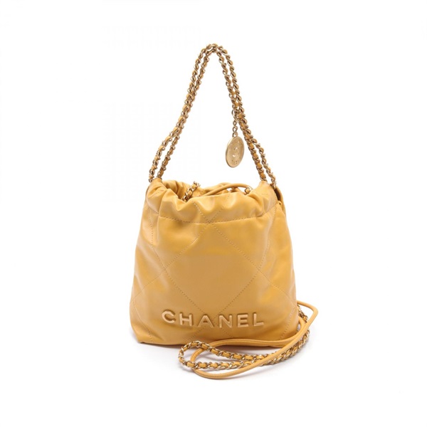 CHANEL 22 2way Shoulder Bag leather Yellow Used Women GHW CC Coco crossbody