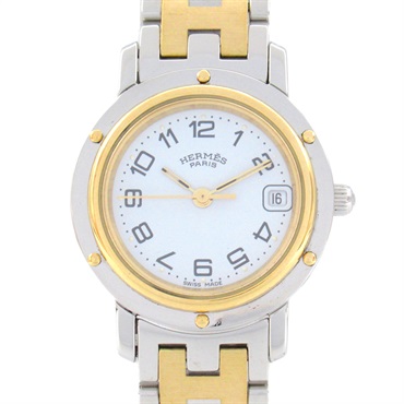 HERMES Clipper Wrist Watch CL4.220 Quartz Gold Plated Stainless Steel Used Women