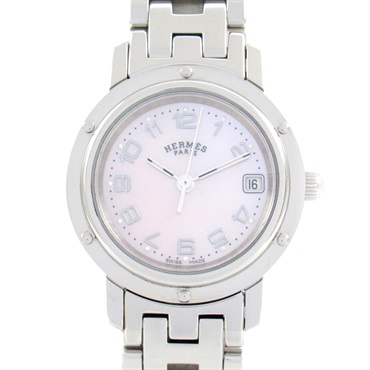 HERMES Clipper Nacre Wrist Watch CL4.210 Quartz Stainless Steel Used Women