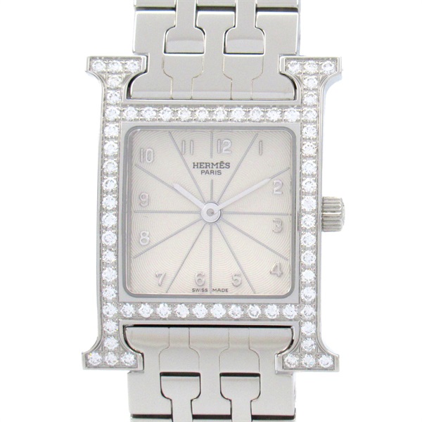 HERMES H diamond bezel Wrist Watch HH1.230 Quartz Stainless Steel Used Women