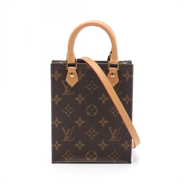 LOUIS VUITTON Petit Sac Plat 2way Handbag M69442 Monogram canvas Brown Used LV