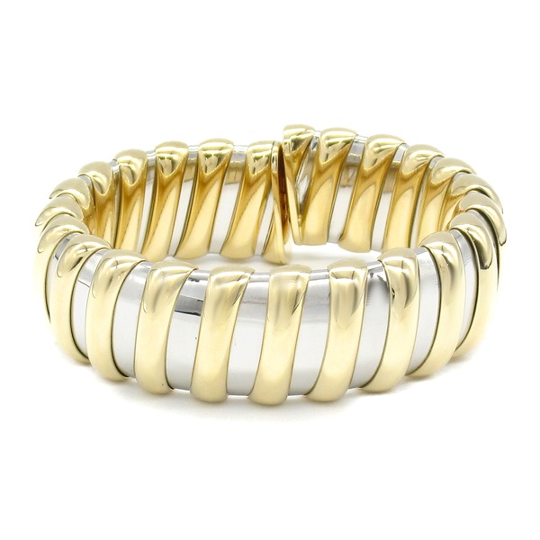 BVLGARI Tubogas Bracelet K18 YG Yellow Gold Stainless Steel Used Women