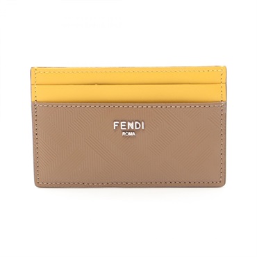 FENDI shadow Card Case 7M0347AJF4F1F2S leather Brown Yellow NEW Women logo