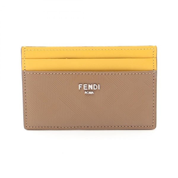 FENDI shadow Card Case 7M0347AJF4F1F2S leather Brown Yellow NEW Women logo