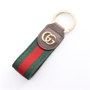 GUCCI Ophidia Sherry Line key ring 523161HE2NG8742 leather canvas Brown NEW GHW