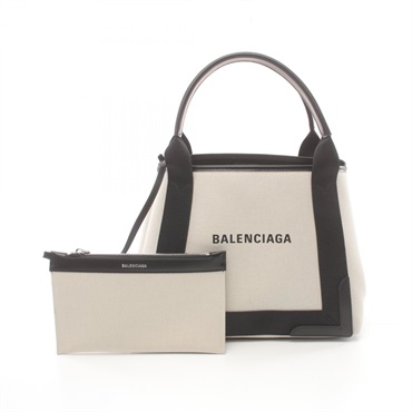 BALENCIAGA NAVY CABAS S Tote Hand Bag 3399332HH3N9260 canvas leather Beige 1