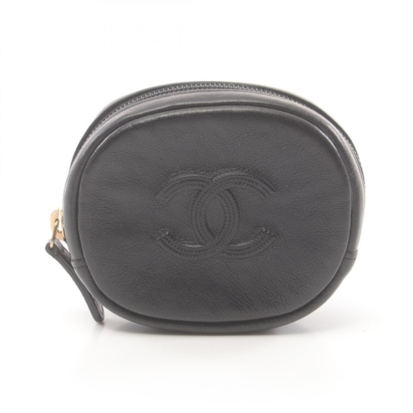 CHANEL COCO Mark Pouch purse leather Black SHW Used