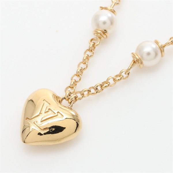 LOUIS VUITTON Pendant LV Heart Necklace Gold Plated White Used women