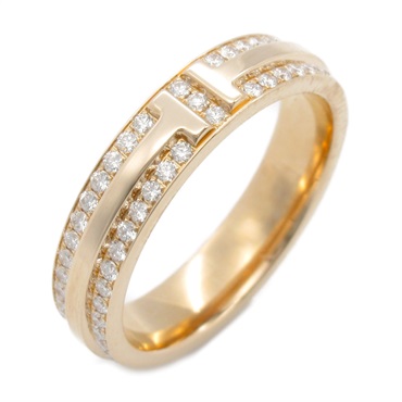 TIFFANY＆CO T TWO Narrow Pave Ring K18 PG Rose Gold Diamond Clear Used US#6.25