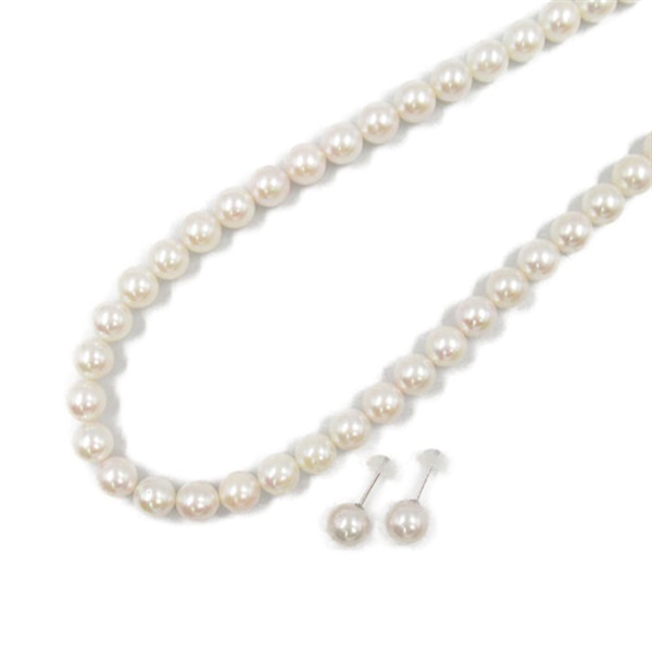 JEWELRY Hanadama Pearl Necklace Pierced earrings set Silver925 K14 WG White Gold