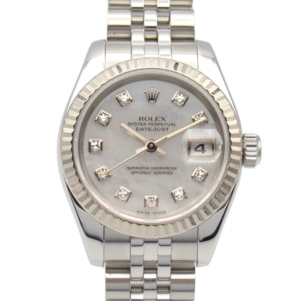 ROLEX Datejust 10P Diamond Wrist Watch 179174NG Automatic K18 WG SS Used Women