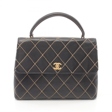 CHANEL Wild stitch Handbag leather Black Used Women GHW CC Coco